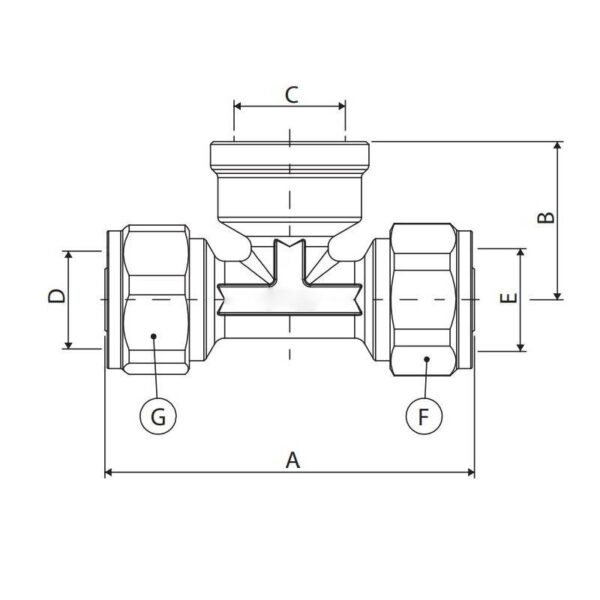 TEE Femmina 1/2"  ø20 x ø20 x ø20 A Stringere 5 Pz - immagine 2